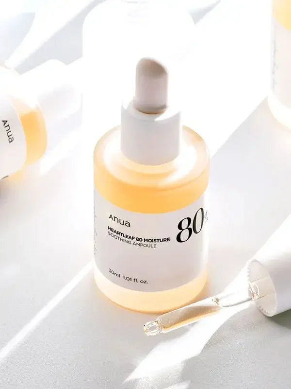 Korean soothing serum for acne-prone skin soothing serum for sensitive skinKorean skincare ampoule with Heartleaf extract for acne-prone skinAnua Heartleaf ampoule lightweight hydrating calming serumBest Korean ampoule for redness and irritation reliefAnua 80% Heartleaf serum barrier strengthening skincare