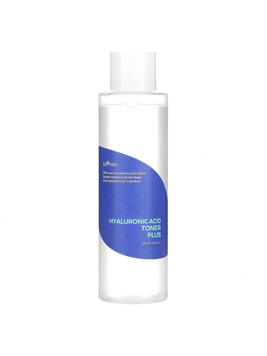 Isntree Hyaluronic Acid Toner Plus – 5D hyaluronic hydration with birch sap & panthenol; ampoule texture delivers plump, barrier-soothing moisture (200 ml).