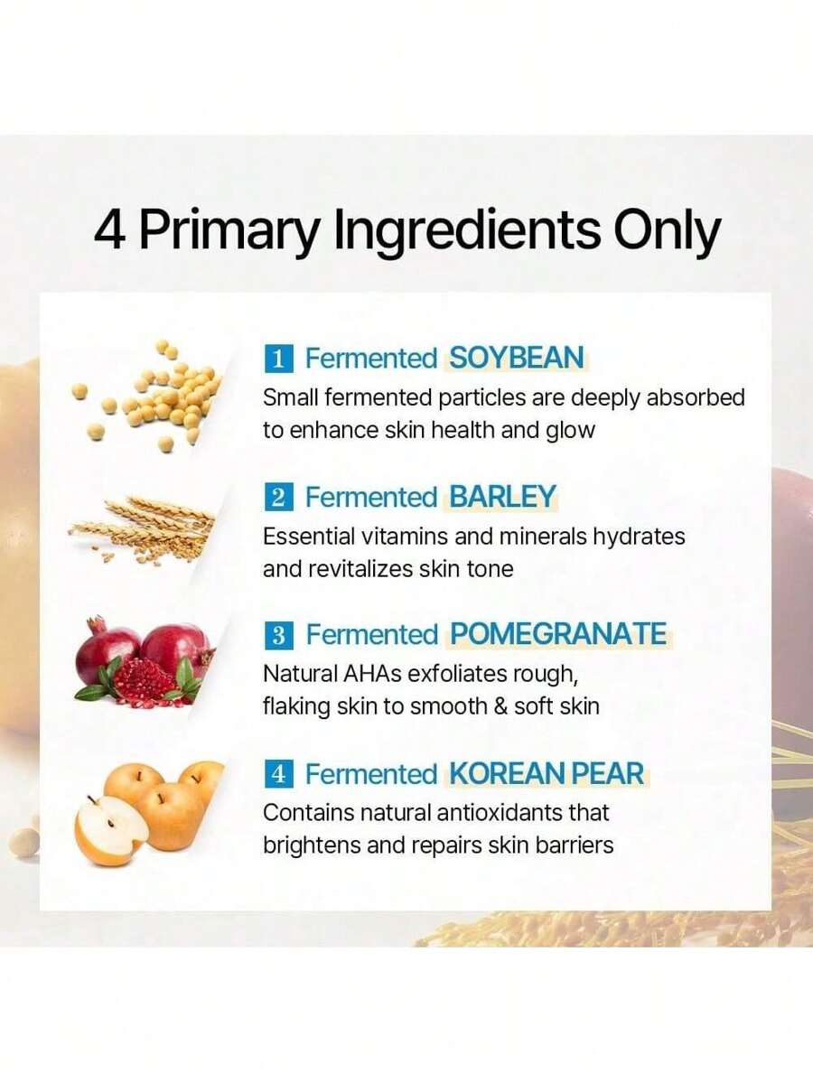 fermented bean enzyme essence– fermented bean exfoliating essenceGentle glow essence with pomegranate enzyme and soy fermentHydrating bean essence for smooth, radiant skinSensitive skin-friendly exfoliating essenceClean fermented essence for bright, even complexion
