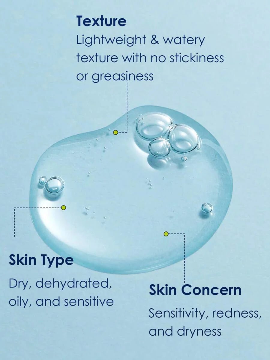 Torriden Dive-In Hyaluronic Acid Serum  texture image showing lightweight and watery gel with skin type and concern notes.