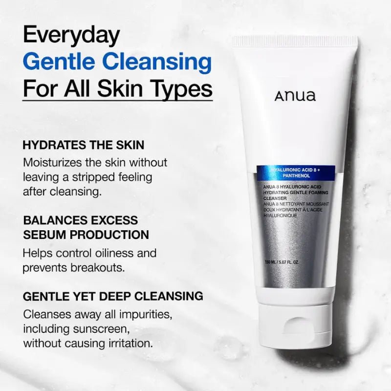 Anua 8 Hyaluronic Acid Hydrating Gentle Foaming Cleanser 150ml – Moisturizing Korean Face Wash for Sensitive Skin - HaisonSkin