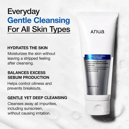 Anua 8 Hyaluronic Acid Hydrating Gentle Foaming Cleanser 150ml – Moisturizing Korean Face Wash for Sensitive Skin - HaisonSkin