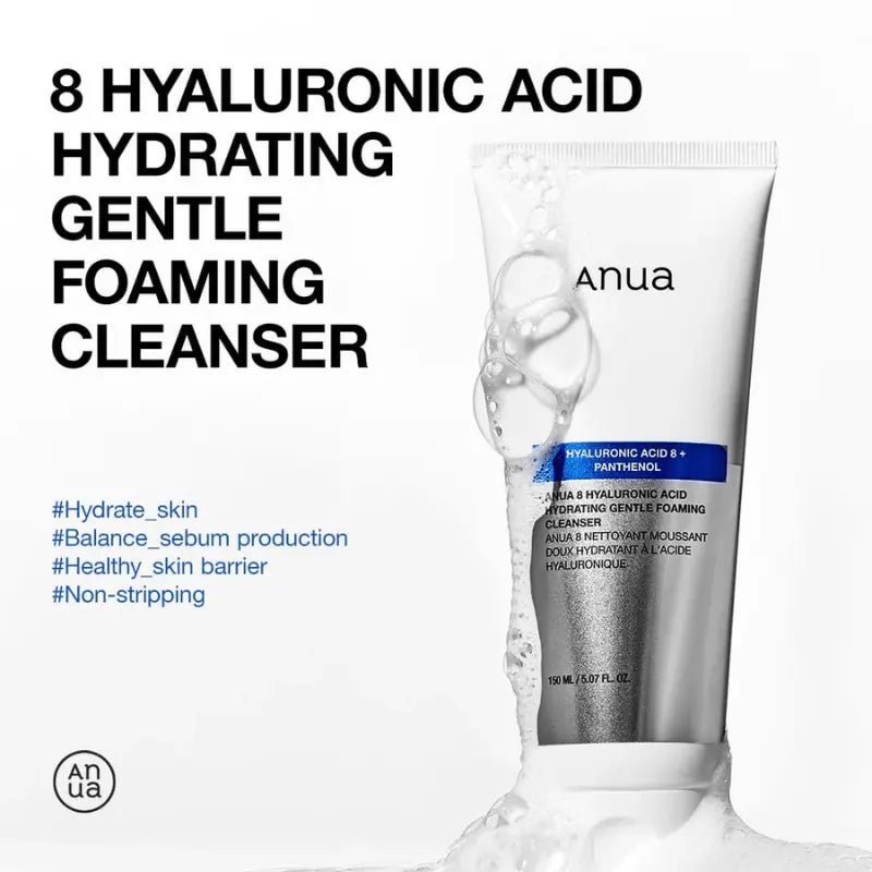 Anua 8 Hyaluronic Acid Hydrating Gentle Foaming Cleanser 150ml – Moisturizing Korean Face Wash for Sensitive Skin - HaisonSkin