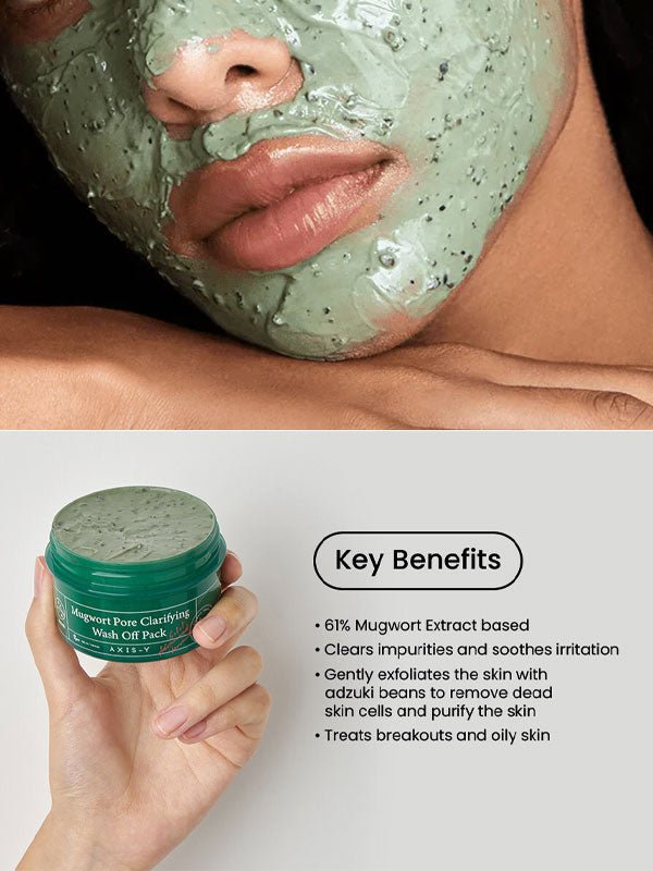 Axis‑Y Mugwort Pore Clarifying Wash Off Pack 100ml – mugwort clay mask

61% mugwort extract wash-off mask for pore detox

Gentle exfoliating mugwort mask with adzuki bean granules

Cooling clay mask for maskne and irritated skin by Axis‑Y

Botanical detox mask with mugwort and lotus extract