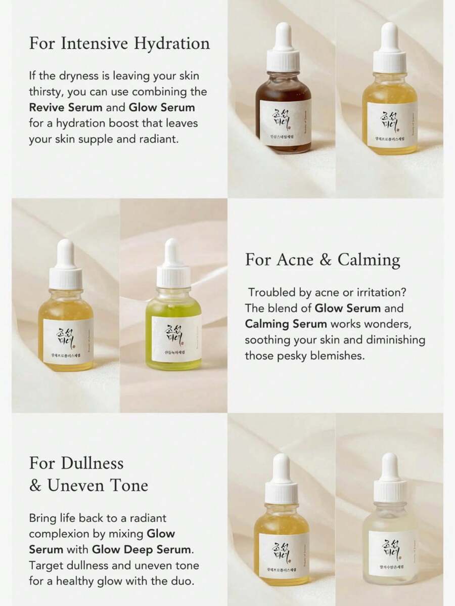 Beauty of Joseon Glow Serum 30 ml – propolis niacinamide serum

Brightening honey-tone serum with propolis & BHA

Hydrating glow serum for acne-prone, sensitive skin

Glass-skin serum with niacinamide and mild exfoliant

Calming, radiant serum with natural propolis extract