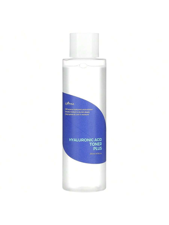 Isntree Hyaluronic Acid Toner Plus – 5D hyaluronic hydration with birch sap & panthenol; ampoule texture delivers plump, barrier-soothing moisture (200 ml).