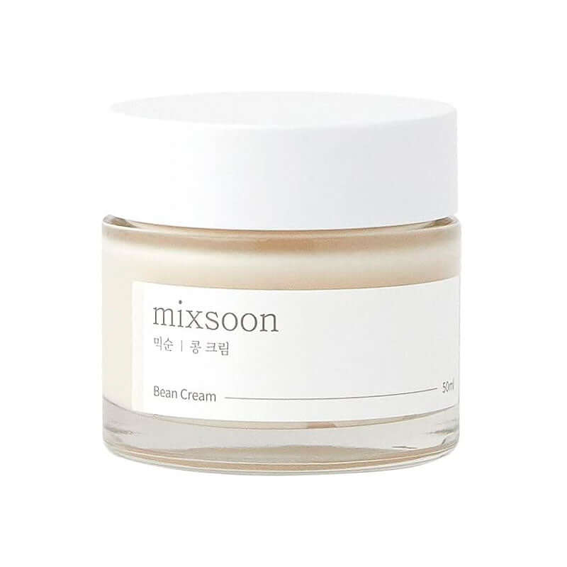 K-beauty fermented bean cream in a glass jar by Mixsoon, perfect for moisturizing and nourishing the skin.