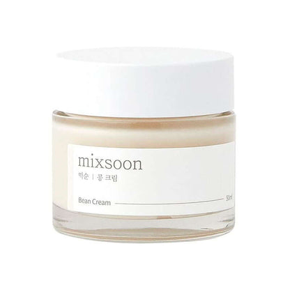 K-beauty fermented bean cream in a glass jar by Mixsoon, perfect for moisturizing and nourishing the skin.