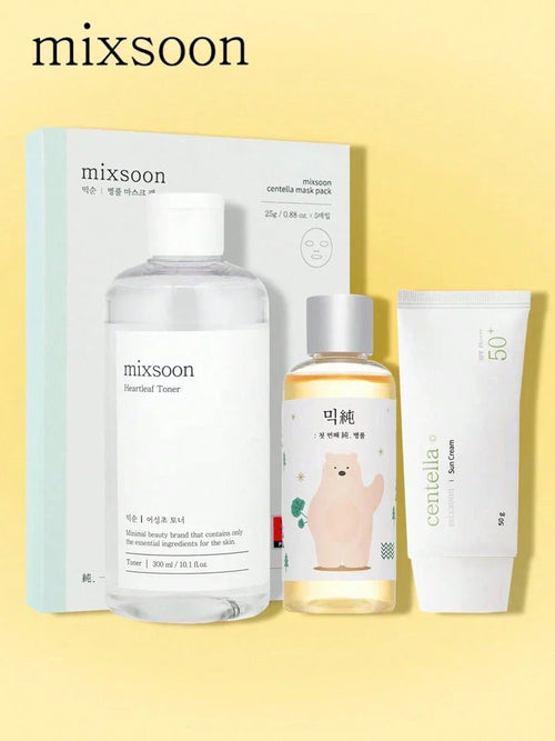 Mixsoon Centella Repairing Skincare Set – Toner, Essence, Mask, Sun Cream

Centella Niacinida skincare ritual set with hydrating sun cream

Sensitive skin centella remedy set for soothing glow

Mixsoon skincare collection for centella barrier care

Complete centella calm skincare ritual with SPF protection
