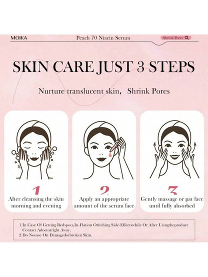 Peach 70 Niacinamide Serum 30 ml – hydrating niacinamide and peach extract

Glass-skin serum with peach extract & triple hyaluronic acid

Brightening peach niacinamide serum for radiant skin

Lightweight hydration serum with natural pink tint

Upcycled peach extract serum for bright, smooth complexion