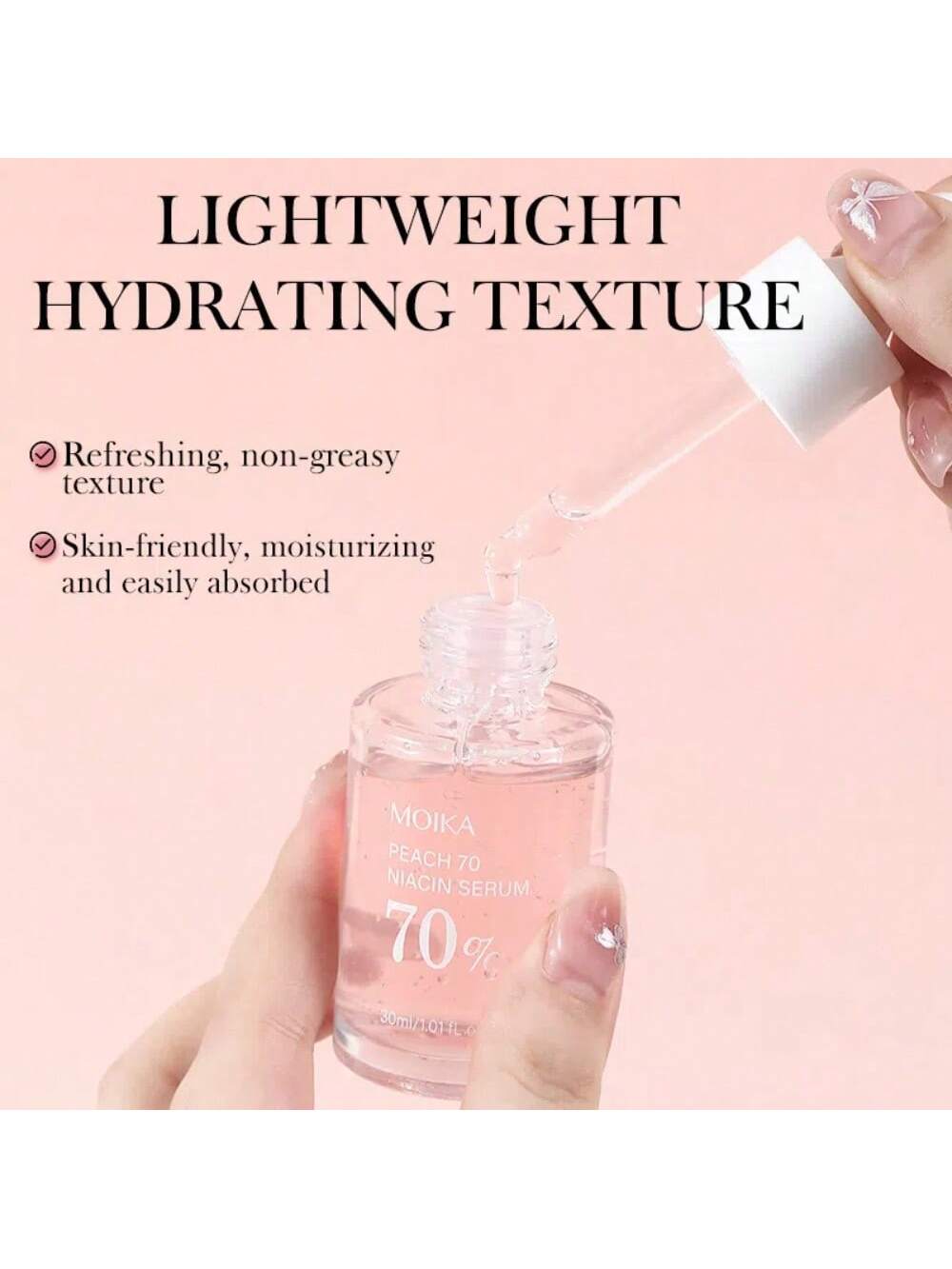 Peach 70 Niacinamide Serum 30 ml – hydrating niacinamide and peach extract

Glass-skin serum with peach extract & triple hyaluronic acid

Brightening peach niacinamide serum for radiant skin

Lightweight hydration serum with natural pink tint

Upcycled peach extract serum for bright, smooth complexion