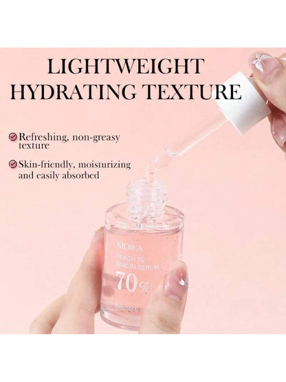 Peach 70 Niacinamide Serum 30 ml – hydrating niacinamide and peach extract

Glass-skin serum with peach extract & triple hyaluronic acid

Brightening peach niacinamide serum for radiant skin

Lightweight hydration serum with natural pink tint

Upcycled peach extract serum for bright, smooth complexion