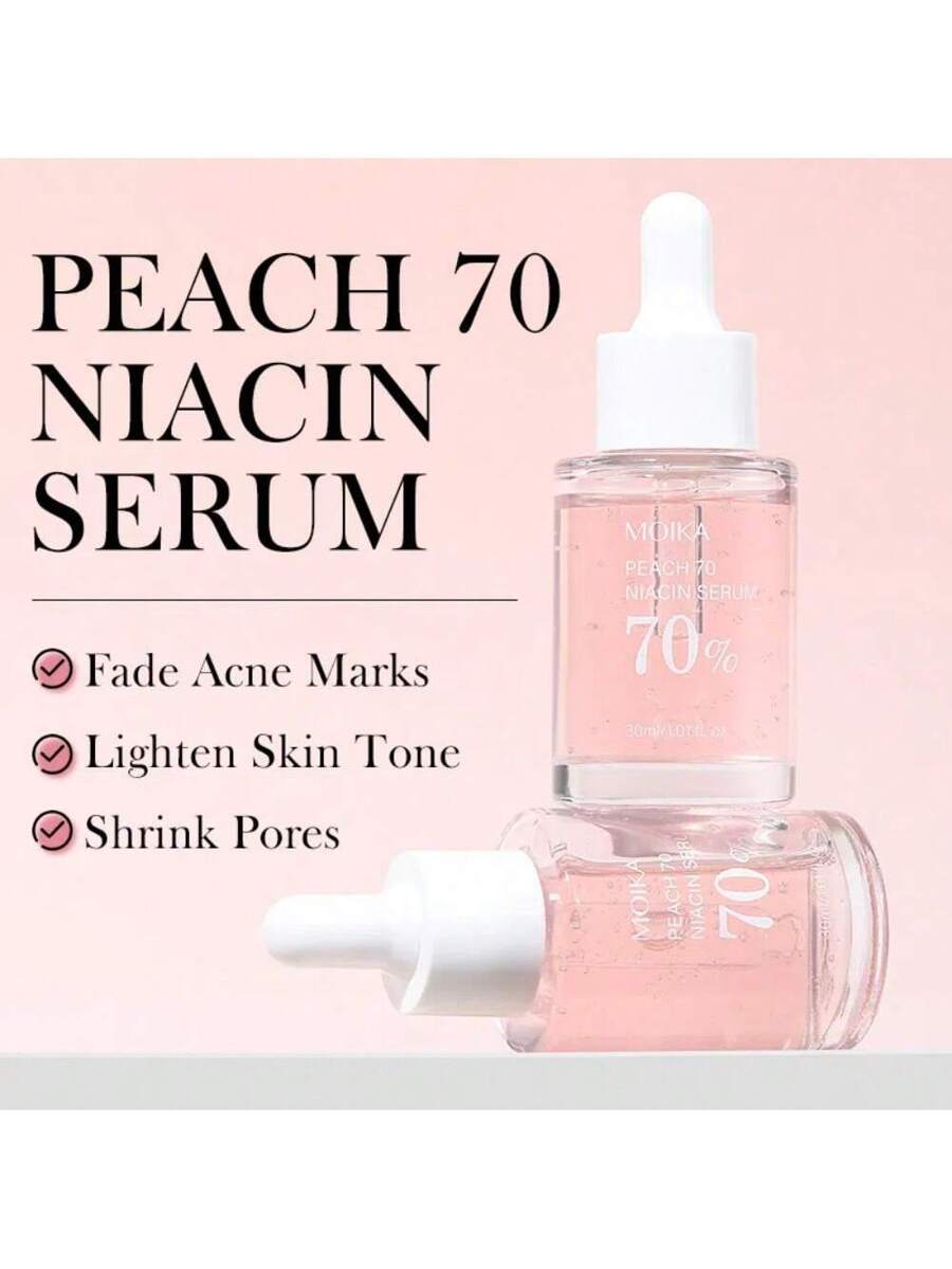 Peach 70 Niacinamide Serum 30 ml – hydrating niacinamide and peach extract

Glass-skin serum with peach extract & triple hyaluronic acid

Brightening peach niacinamide serum for radiant skin

Lightweight hydration serum with natural pink tint

Upcycled peach extract serum for bright, smooth complexion