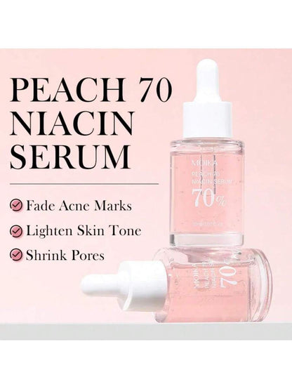 Peach 70 Niacinamide Serum 30 ml – hydrating niacinamide and peach extract

Glass-skin serum with peach extract & triple hyaluronic acid

Brightening peach niacinamide serum for radiant skin

Lightweight hydration serum with natural pink tint

Upcycled peach extract serum for bright, smooth complexion