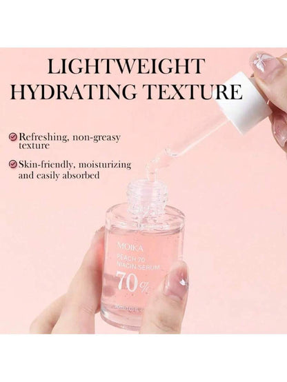 Peach 70 Niacinamide Serum 30 ml – hydrating niacinamide and peach extract

Glass-skin serum with peach extract & triple hyaluronic acid

Brightening peach niacinamide serum for radiant skin

Lightweight hydration serum with natural pink tint

Upcycled peach extract serum for bright, smooth complexion