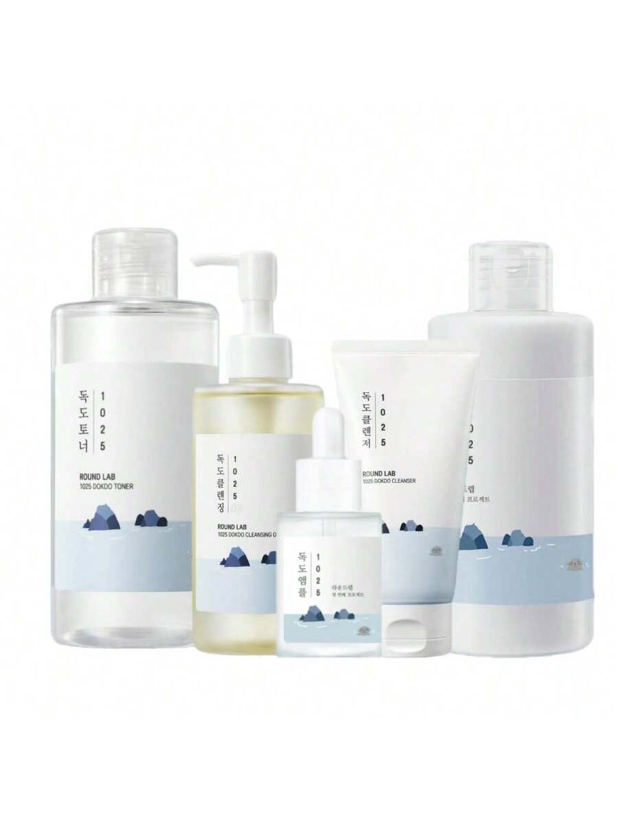 ROUND LAB 1025 Dokdo Skincare Set – cleanser, toner, lotion, serum

Deep sea water skincare ritual set

Hydrating Dokdo cleansing oil and mineral toner

Lightweight hydrating serum and lotion with sea minerals

4-step Dokdo skincare mineral hydration set