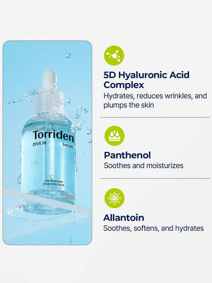 Torriden Dive-In Hyaluronic Acid Serum – 5D hydrationGlass skin serum with multi-weight hyaluronic acidFragrance‑free hydrating serum for sensitive skinLightweight HA serum for plump, dewy complexionBarrier-support hydrating serum with panthenol