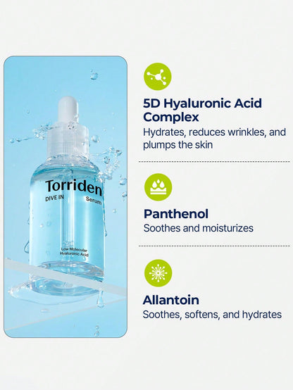 Torriden Dive-In Hyaluronic Acid Serum – 5D hydrationGlass skin serum with multi-weight hyaluronic acidFragrance‑free hydrating serum for sensitive skinLightweight HA serum for plump, dewy complexionBarrier-support hydrating serum with panthenol