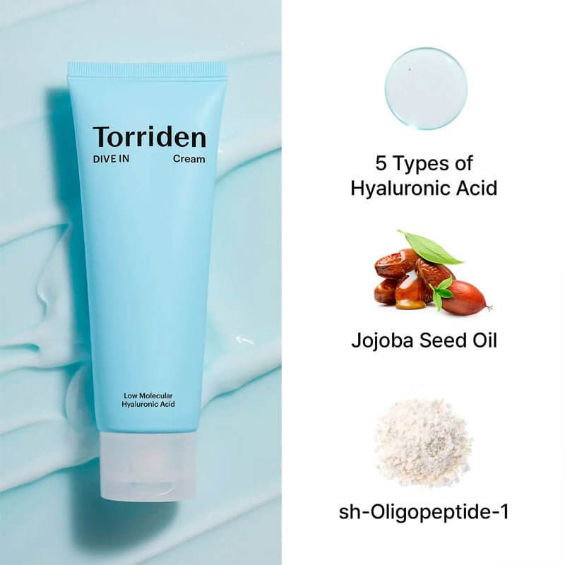 Torriden DiveIn Low Molecular Hyaluronic Acid Cream 80 ml – K‑Beauty hydrationCloud-like hyaluronic gel‑cream for deep hydration5D hyaluronic acid moisturizing gel cream textureLightweight dewy finish hyaluronic acid creamSoothing gel moisturizer for sensitive skin with low‑molecular HA