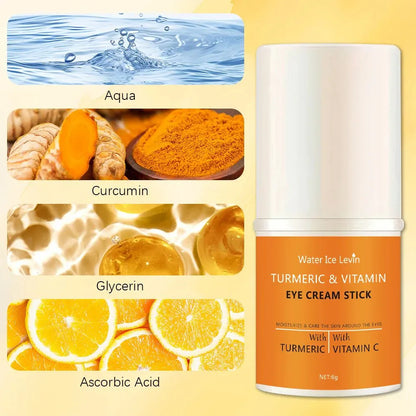 Turmeric Vitamin C Eye Cream Stick for bright eyes

Cooling eye cream stick for dark circles and puffiness

Brightening under-eye stick with turmeric and vitamin C

Portable anti-aging eye cream stick

Hydrating turmeric vitamin C eye treatment balm