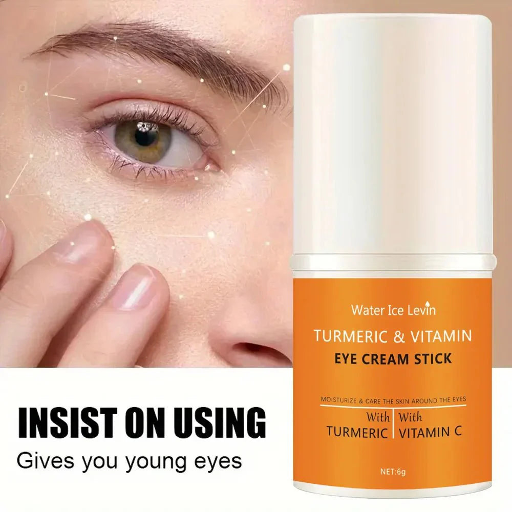 Turmeric Vitamin C Eye Cream Stick for bright eyes

Cooling eye cream stick for dark circles and puffiness

Brightening under-eye stick with turmeric and vitamin C

Portable anti-aging eye cream stick

Hydrating turmeric vitamin C eye treatment balm